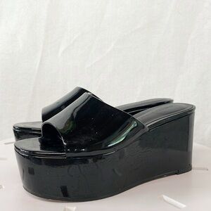 Rebecca Minkoff Womens Sz 5.5M‎ Jeanee Platform Slide Shoes Black Faux Leather